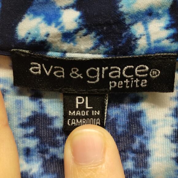 Lot of 2 Ava & Grace Women's Size Petite Large PL Blue Abstract Popover Tops - Picture 4 of 8